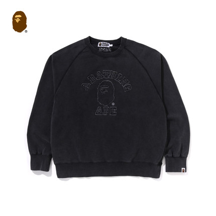 BAPE男装24年秋冬做旧感水洗猿人字母磨损刺绣圆领卫衣113001N