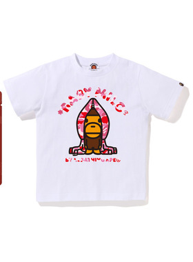 BAPE童装25年春夏迷彩鲨鱼帽衫卡通小猴BABY MILO短袖T恤206103O