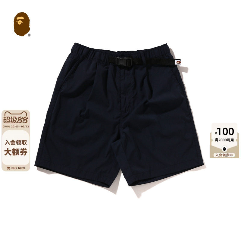 BAPE可调节腰带纯色松紧腰短裤图片