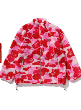 BAPE男装25年秋冬猿人金属标迷彩图案毛绒夹克外套320401P