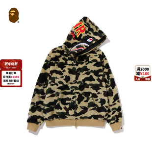 BAPE男装 25年秋冬迷彩图案鲨鱼连帽毛绒外套019401P
