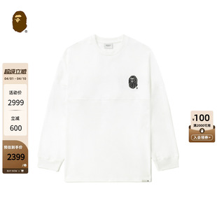 春夏猿人刺绣标字母图案长袖 T恤111002M BLACK男装 BAPE