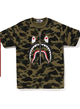 BAPE男装春夏满印迷彩鲨鱼拉链印花短袖T恤X09002K