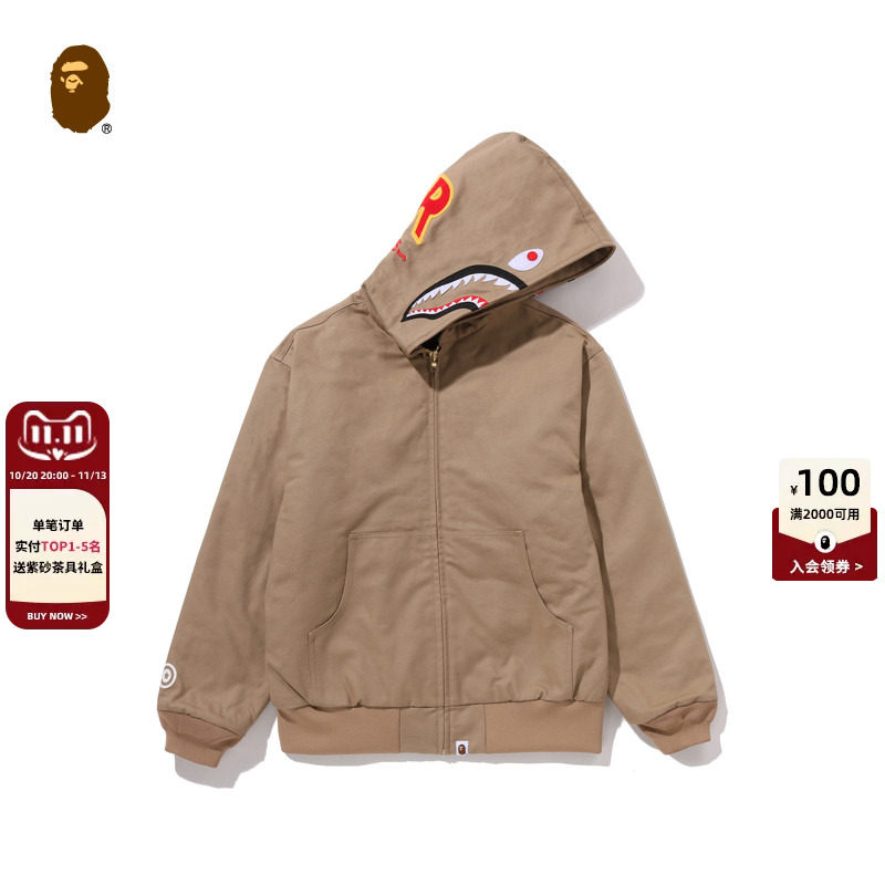 BAPE男装秋冬纯色鲨鱼连帽工装夹克外套007411P