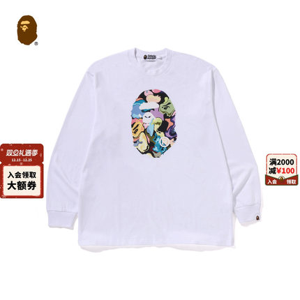 BAPE男装25年秋冬Art Camo 艺术迷彩猿人图案长袖T恤306111P