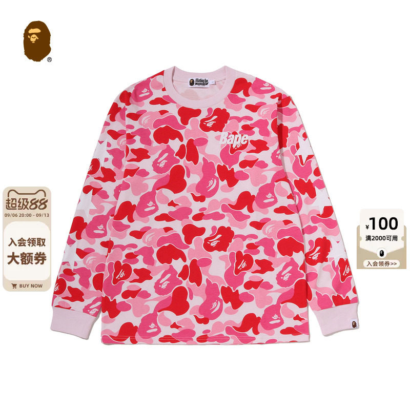 BAPE字母印花迷彩图案长袖T恤图片