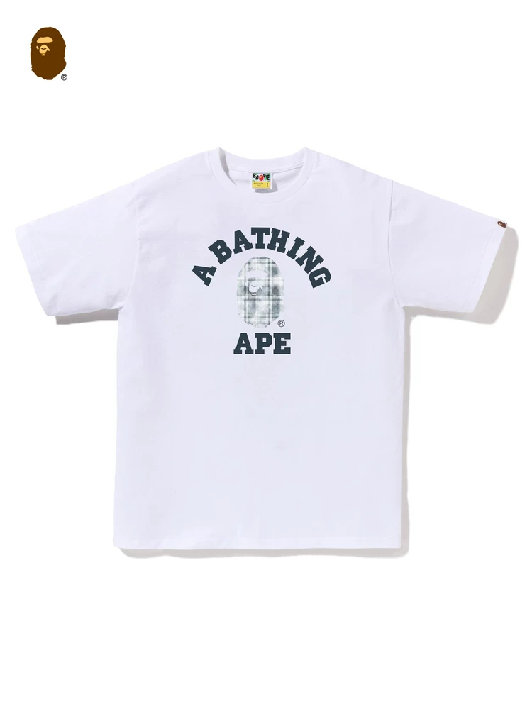Мужская футболка BAPE весна-лето с выцветшим клетчатым рисунком головы обезьяны и надписью 110037M