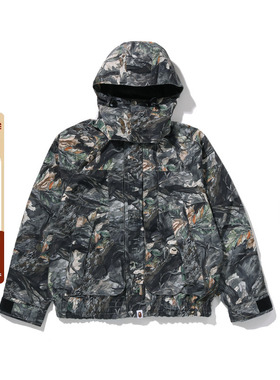 BAPE男装25年秋冬树叶纹迷彩图案可拆卸连帽夹克外套301401P
