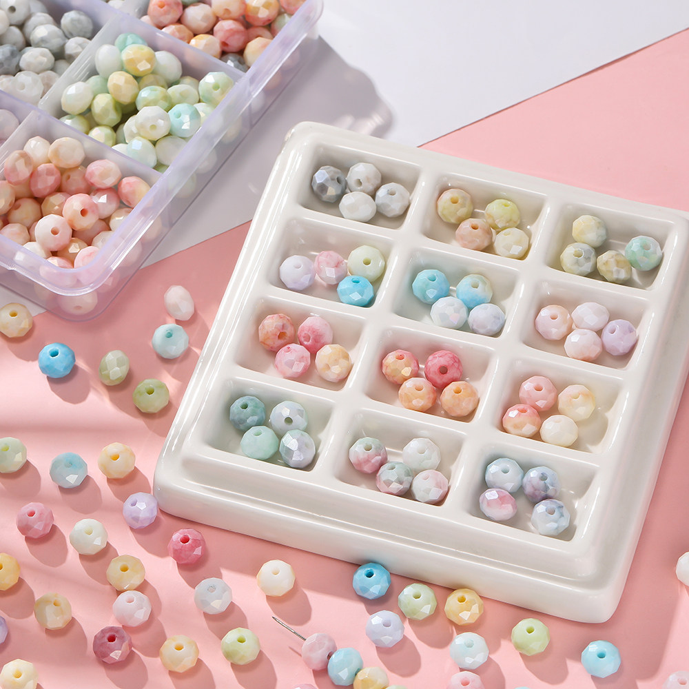 4/6/8mm切面水染扁圆珠玻璃散珠