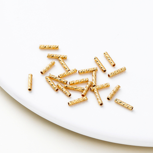 保色真金螺纹批花刻面直管diy编织手链手串项链金属材料配饰