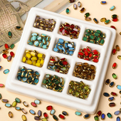 复古金边椭圆切面珠小米珠玻璃散珠手工串珠diy手链项链饰品材料