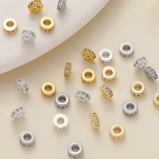 保色铜直边微镶锆石水钻圈间隔珠手工串珠diy手链项链饰品配件