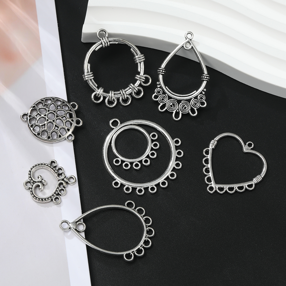 古银色民族风多孔镂空流苏吊坠