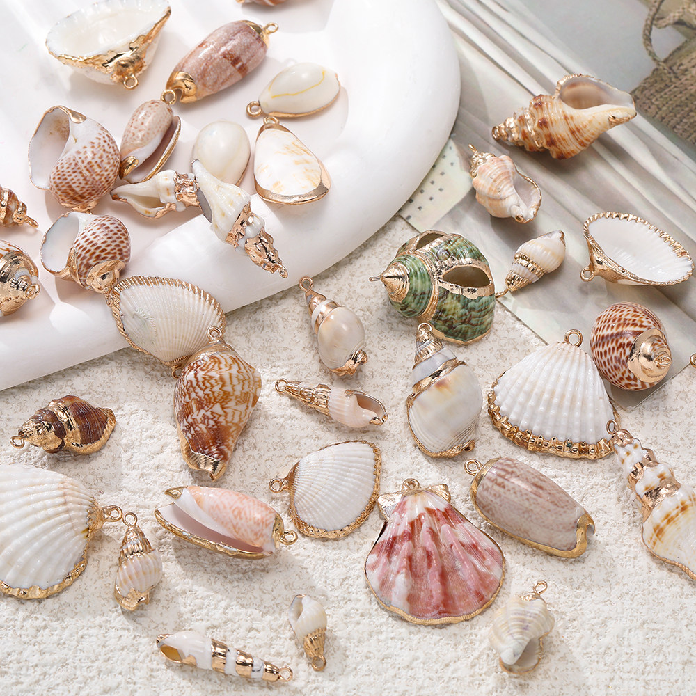 天然带吊金边海螺贝壳吊坠挂件手工制作diy手链项链耳饰饰品配件,饰品/流行首饰/时尚饰品新,其他DIY饰品配件,淘宝优惠券,粉丝福利购,淘宝优惠卷