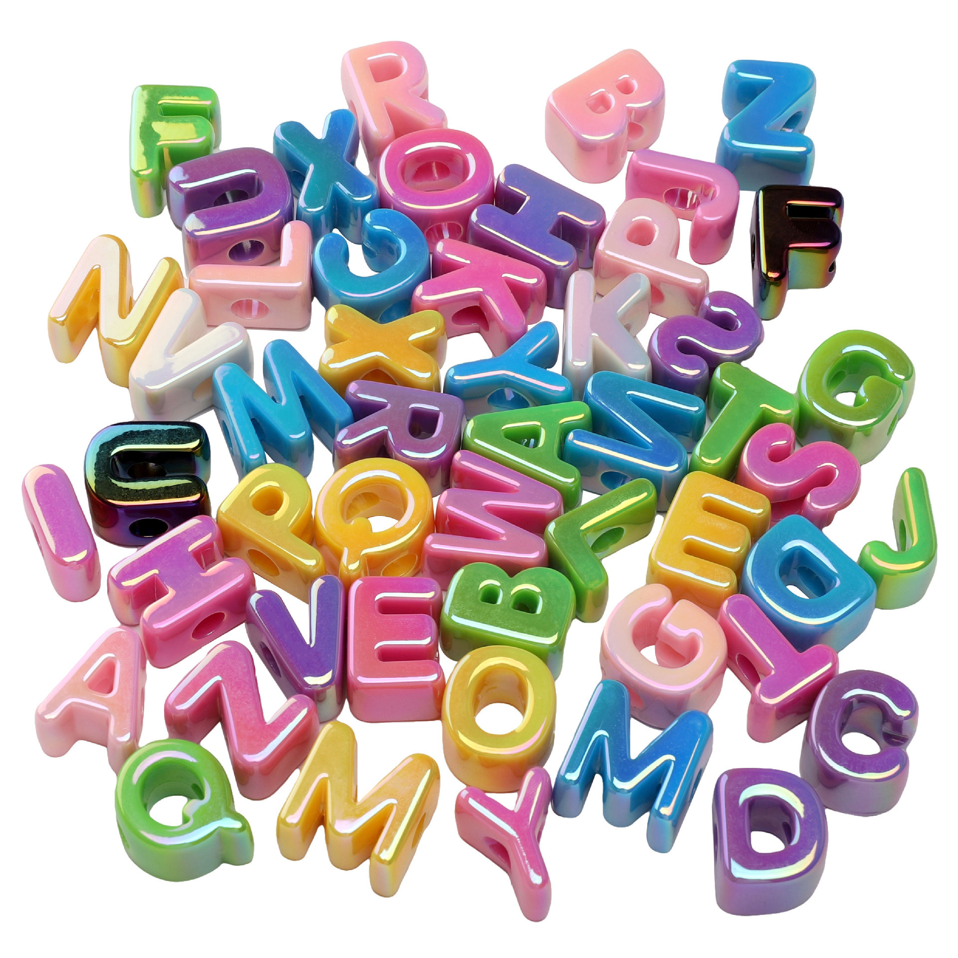 亚克力UV镀彩大孔英文字母珠散珠