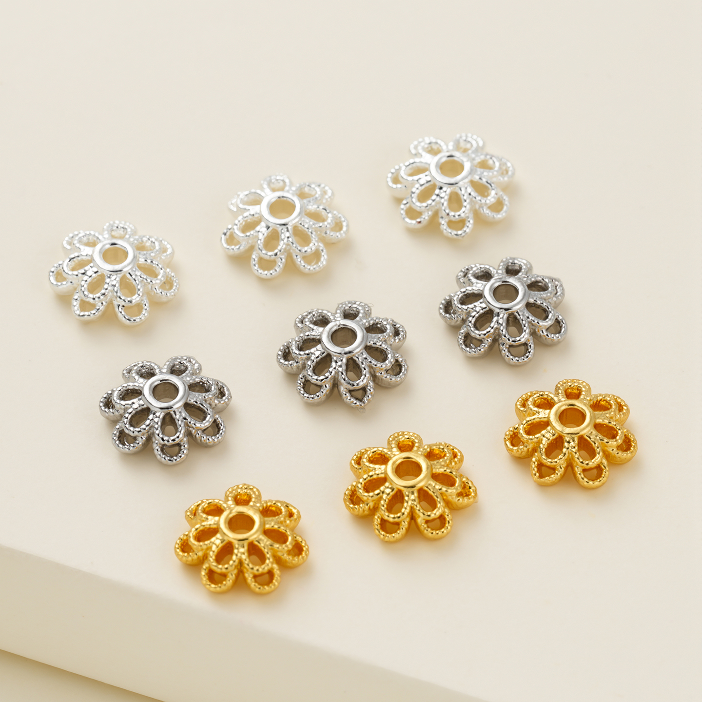 保色铜质双层镂空花托珠托帽托