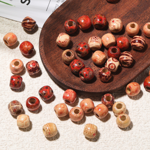 复古枫木花纹珠鼓珠圆珠散珠手工串珠diy手链项链耳饰饰品材料