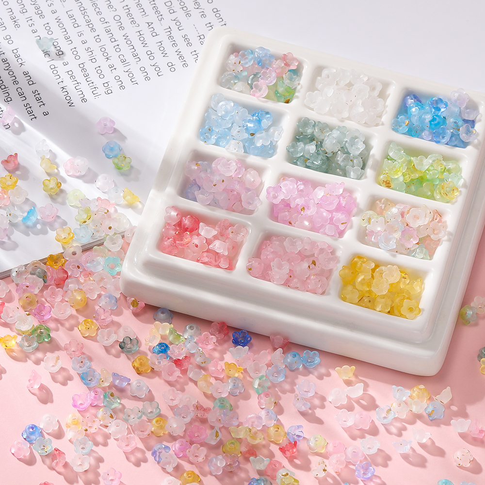 亚克力小号磨砂洒金铃兰花散珠手工串珠diy编织手链项链饰品材料