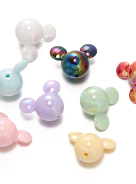 亚克力UV镀彩卡通老鼠头通孔大珠散珠diy手机链串珠饰品配件