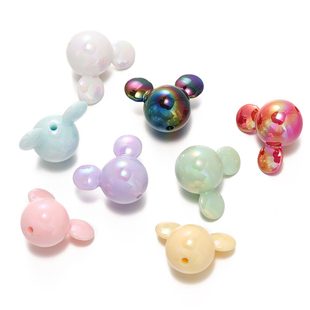 亚克力UV镀彩卡通老鼠头通孔大珠散珠diy手机链串珠饰品配件