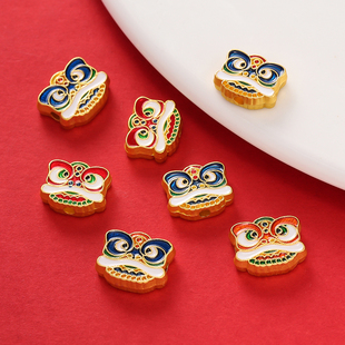 国潮沙金醒狮瑞兽转运间隔珠手工串珠diy手链项链合金饰品配件