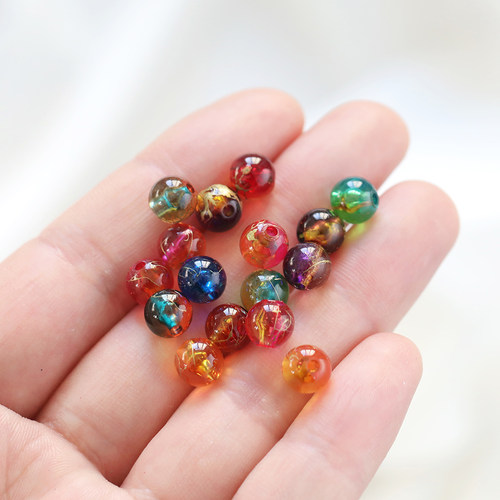 8mm亚克力深色系透明描金穿孔珠