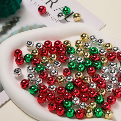 ABS圣诞珠亮彩电镀直孔圆珠隔珠