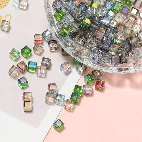6mm水晶切面电镀彩方块珠散珠