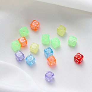 6mm彩色透明亚克力仿水晶方块笑脸珠早教手链diy串珠ins手机链