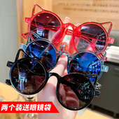 猫耳墨镜儿童太阳镜儿童男女防晒遮阳防紫外线卡通个性 酷眼镜卡通