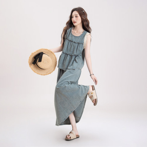 复古牛仔套装女夏季新款