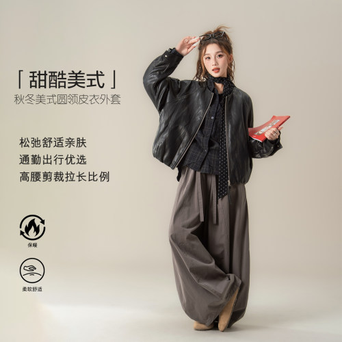 港风复古黑色皮衣外套女春季新款