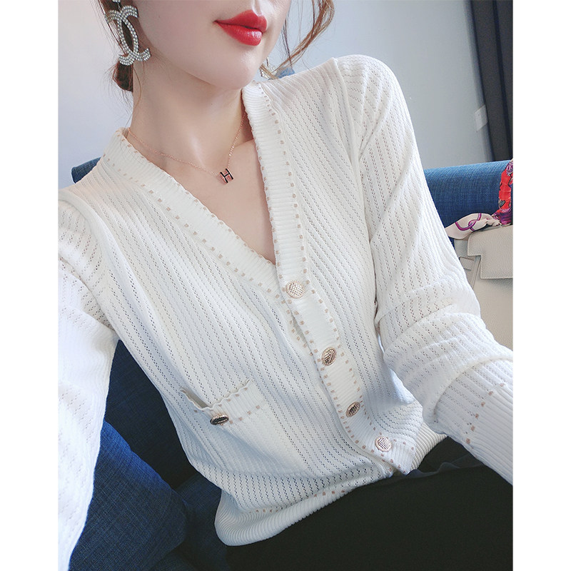 尚维洛2020年秋季新款毛衣开衫外套香风上衣女宽松镂空薄款针织衫