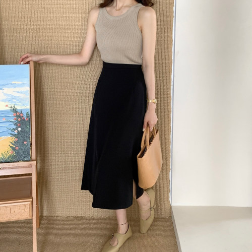 侧开叉西装半身裙女2025夏季半裙
