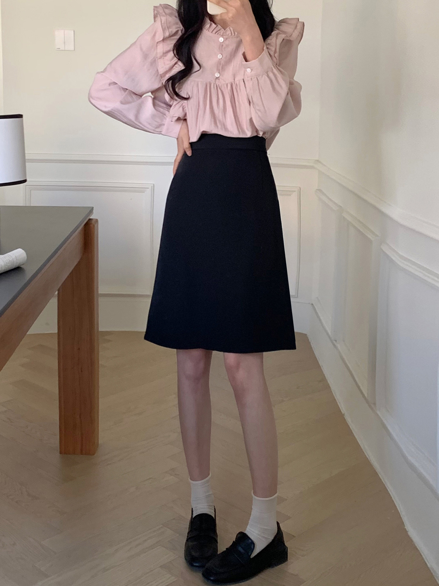 半身裙女中裙a字裙春秋新款韩版百搭西装裙黑色显瘦大码遮跨短裙