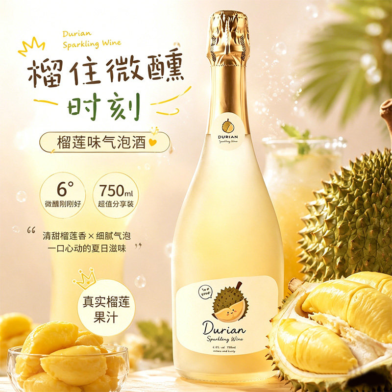 榴莲汽泡酒低度微醺果味气泡酒女士甜酒聚会高颜值少女晚安果酒