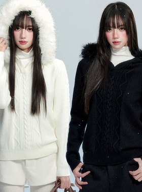 【现货】FGHT易碎商店·高克重6羊毛可拆卸毛领绞花毛衣针织上衣