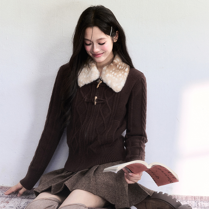 FragileHeart小鹿领针织毛衣开衫