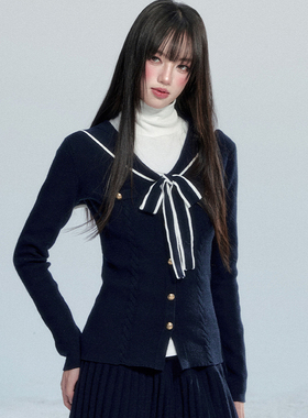 【现货】易碎商店·海屿信步 海军领蝴蝶结绑带收腰软糯针织上衣