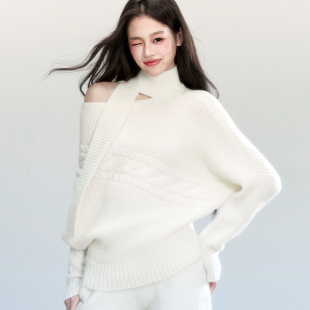 套装 fragileheart易碎商店·韩系简约围脖毛衣气质蝙蝠袖 上衣短裤