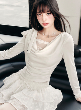 fragileheart易碎商店·奶油叙事 蕾丝针织荡领收腰秋冬通勤上衣