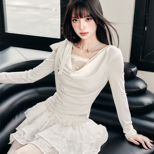 易碎商店蕾丝针织打底衫收腰上衣