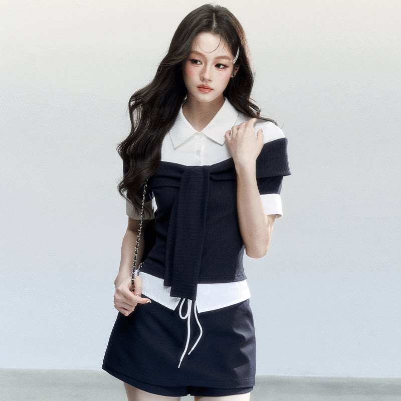 fragileheart易碎商店&middot;白兰庄园新款韩系学院假两件绑带收腰衬衫