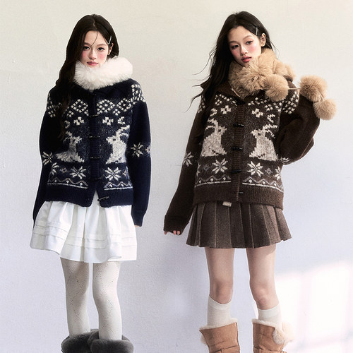 FragileHeart慵懒牛角扣毛衣外套