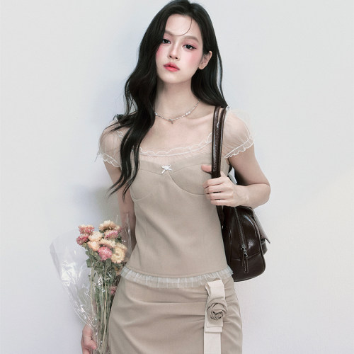 【现货】易碎商店·漫雾罗曼法式泡泡袖设计感抽褶半身裙两件套装