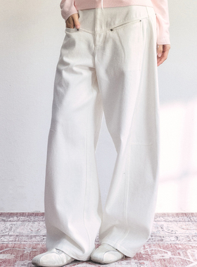 fragileheart易碎商店纯棉水洗弯刀牛仔裤立体剪裁廓形香蕉镰刀裤