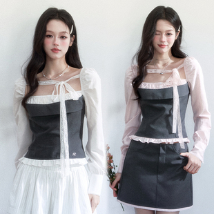 优雅千金风两件套装 易碎商店·夜色甜诱灰粉甜酷显瘦衬衫 现货