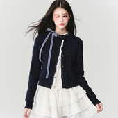 拼接针织衫 外套 法式 绞花蝴蝶结开衫 现货 易碎商店·薄雾花园