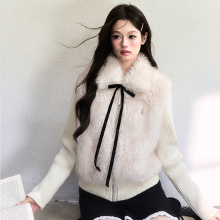 冬款 易碎商店·仿狐狸毛环保皮草拼接针织衫 加厚毛绒外套 现货