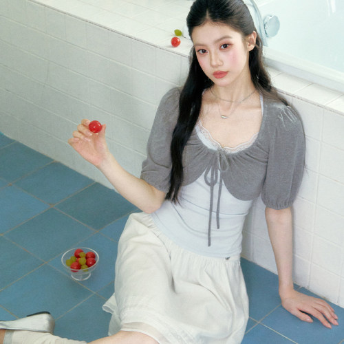 FragileHeart蓝色花边吊带开衫夏
